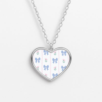 Pink Bows Pattern - Clean Girl Aesthetic Heart Necklace