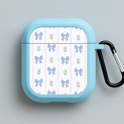 Pink Bows Pattern - Clean Girl Aesthetic Blue AirPods Case