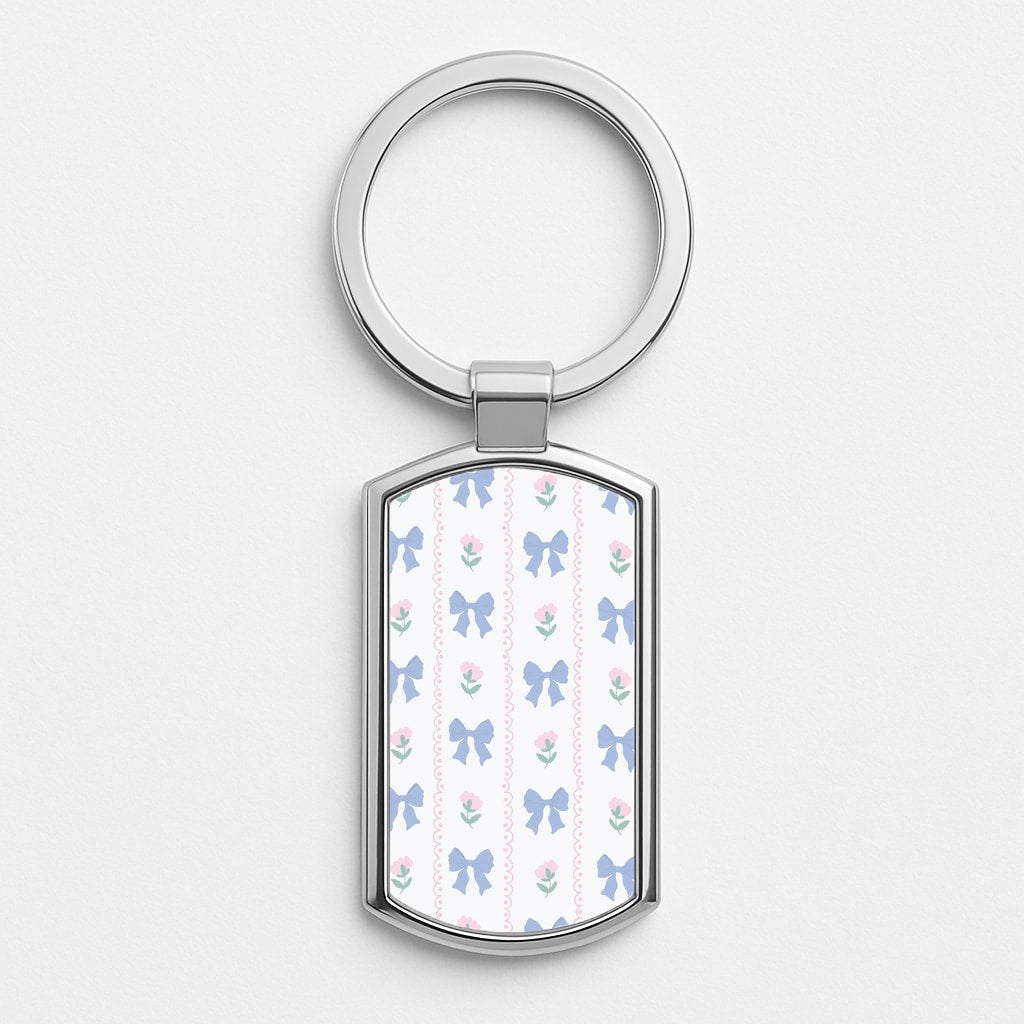 Pink Bows Pattern - Clean Girl Aesthetic Silver Keyring