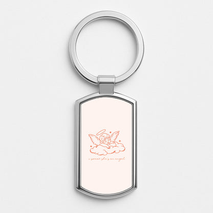 I Swear Shes An Angel - Clean Girl Aesthetic Silver Keyring