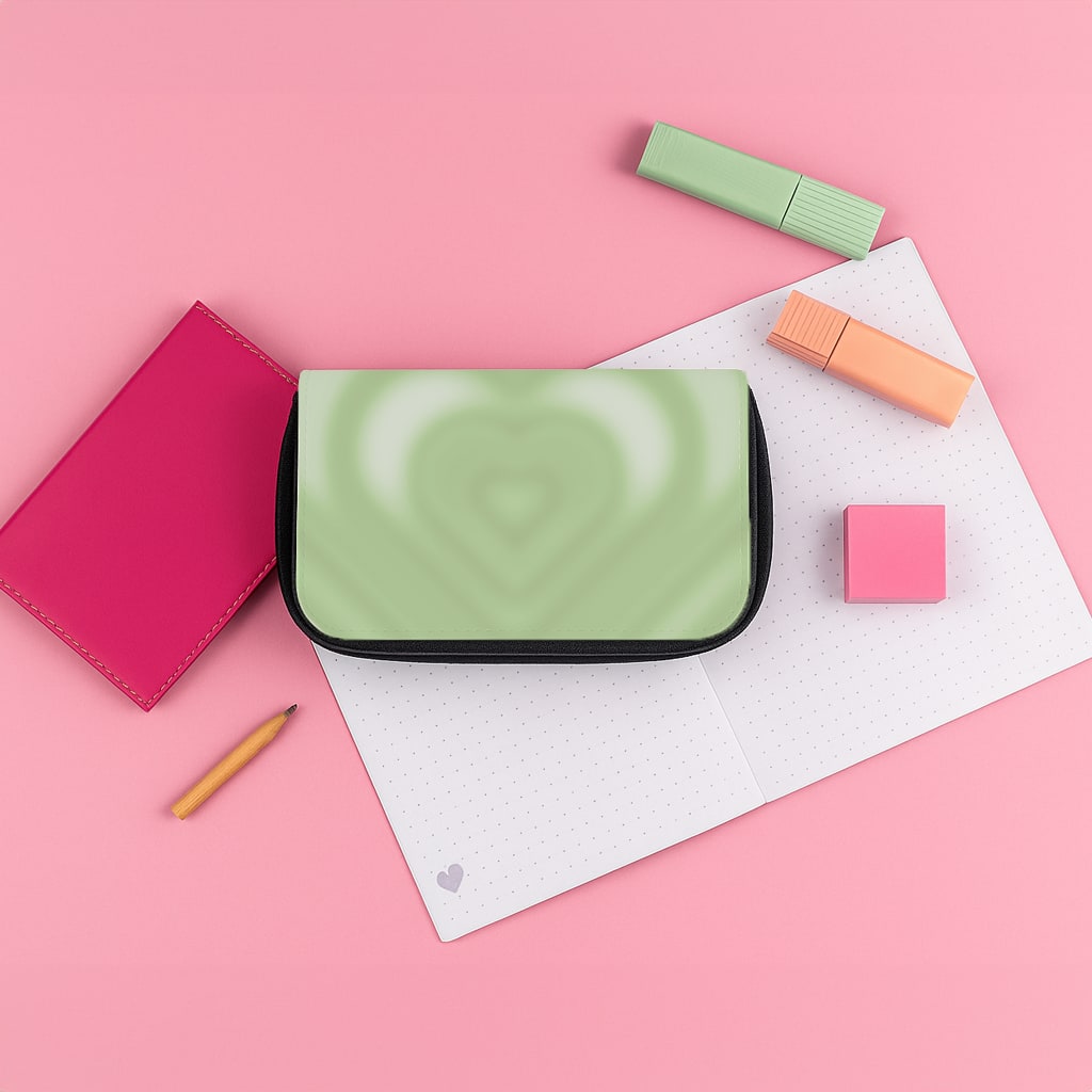 Drippy Love Heart Green Pencil Case