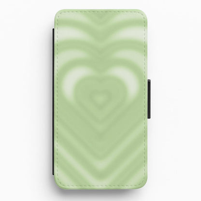 Drippy Love Heart Green Flip / Wallet Phone Case