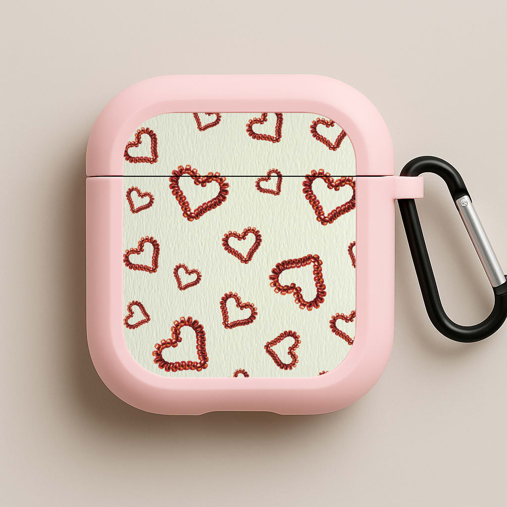 Elastic Hearts Pattern Pink AirPods Case
