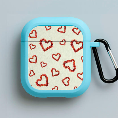 Elastic Hearts Pattern Blue AirPods Case