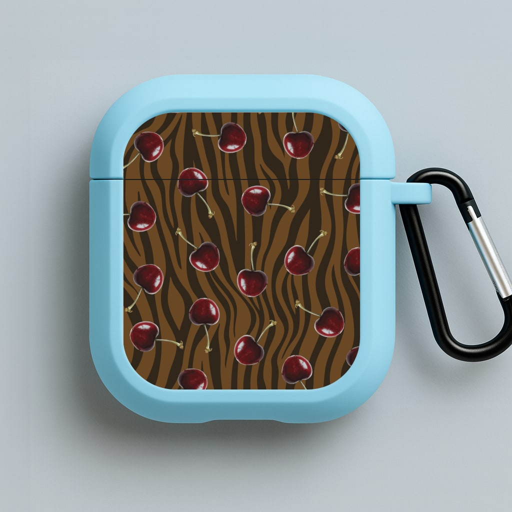 Animal Print With Cherries Pattern Blue AirPods Case