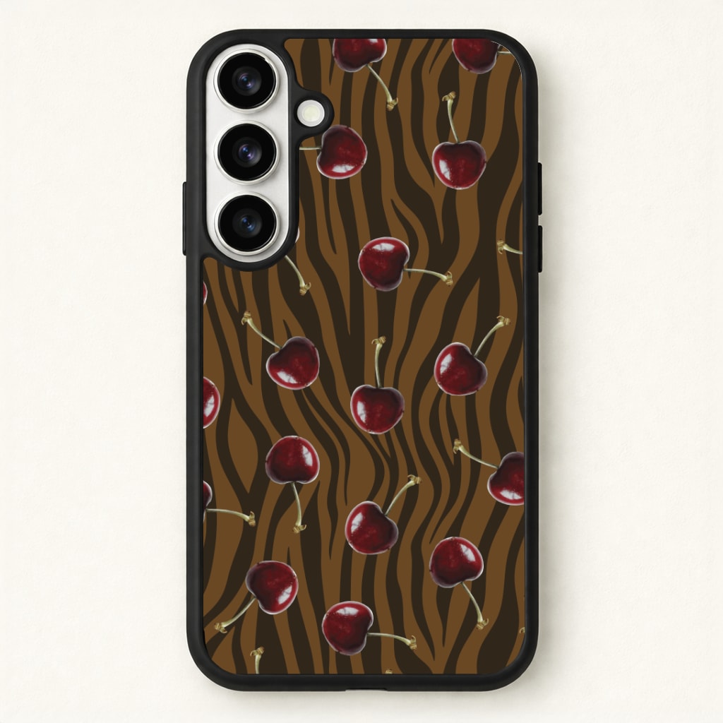 Animal Print With Cherries Pattern Phone Case for Galaxy S26 Plus