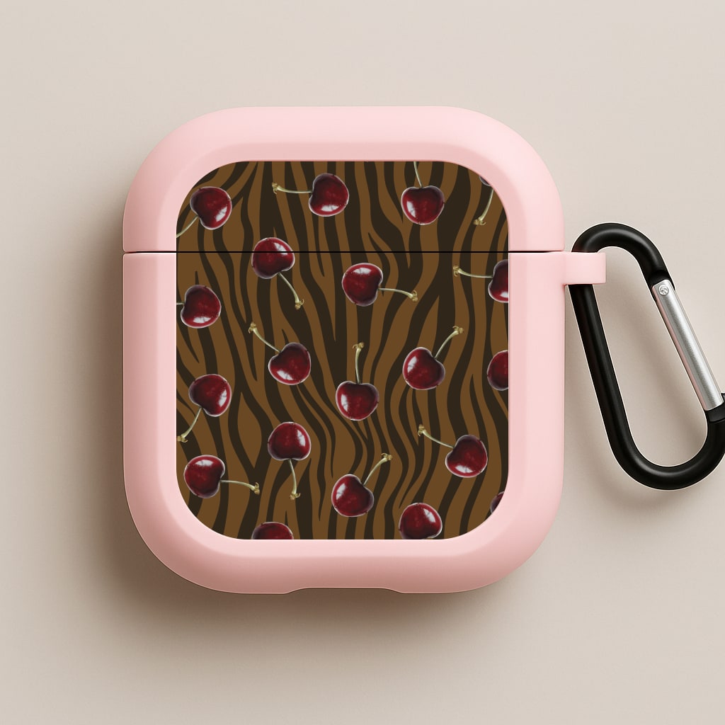 Animal Print With Cherries Pattern Pink AirPods Case