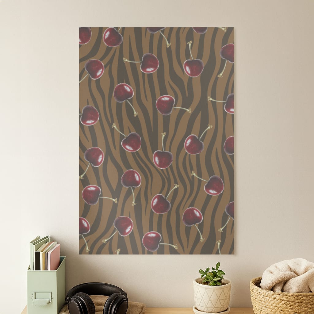 Animal Print With Cherries Pattern Poster