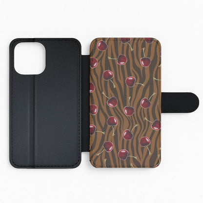 Animal Print With Cherries Pattern Flip / Wallet Phone Case