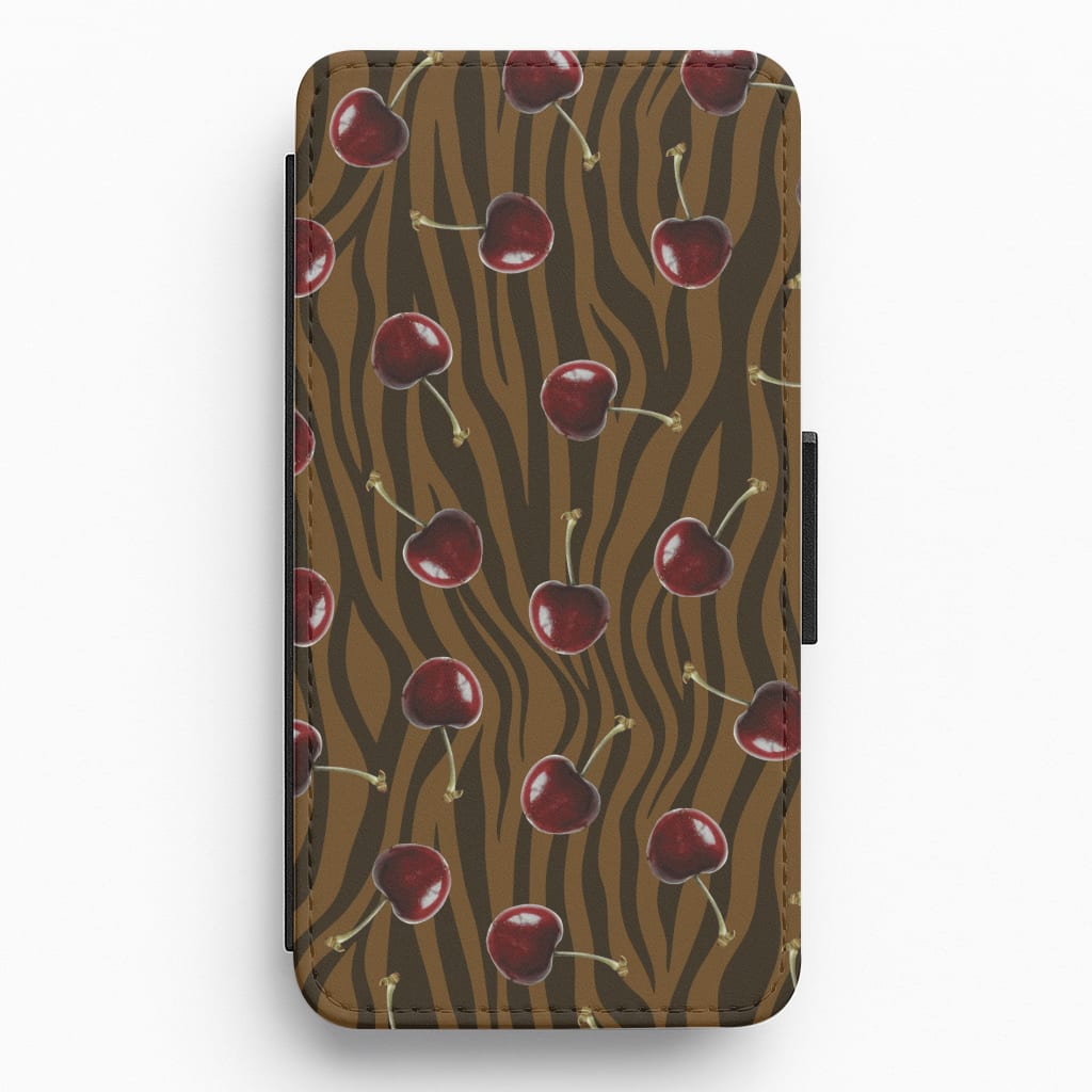 Animal Print With Cherries Pattern Flip / Wallet Phone Case