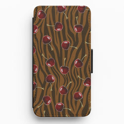 Animal Print With Cherries Pattern Flip / Wallet Phone Case