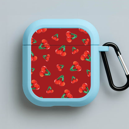Gummy Cherries Pattern Blue AirPods Case