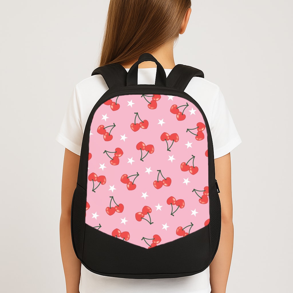 Heart Cherries And Stars Pattern Large School Bag