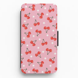 Heart Cherries And Stars Pattern Flip / Wallet Phone Case