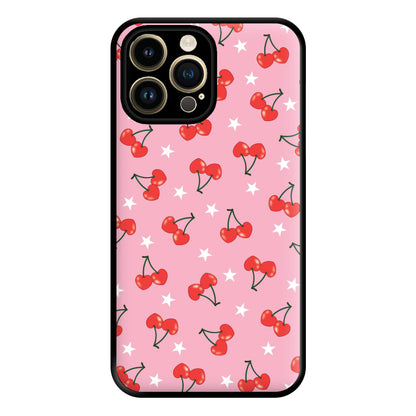 Heart Cherries And Stars Pattern Phone Case for iPhone 14 Pro Max