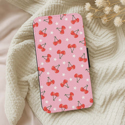Heart Cherries And Stars Pattern Wallet Phone Case