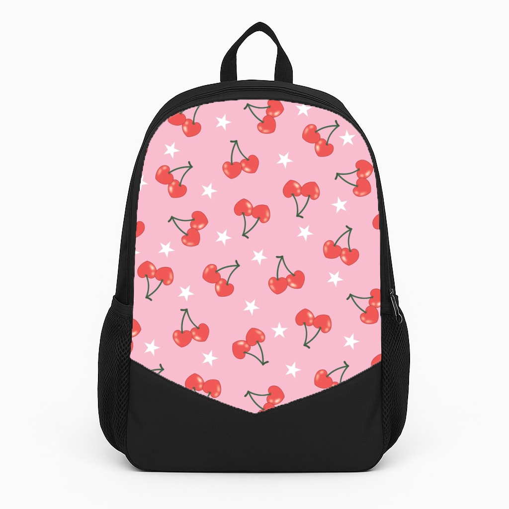 Heart Cherries And Stars Pattern Large Backpack