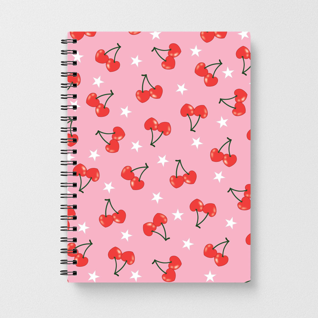 Heart Cherries And Stars Pattern Notebook