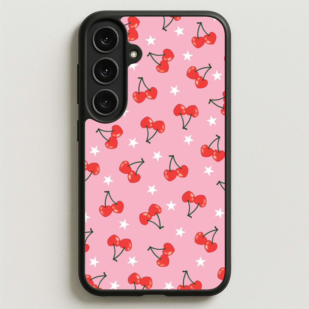 Heart Cherries And Stars Pattern Phone Case for Galaxy S25FE