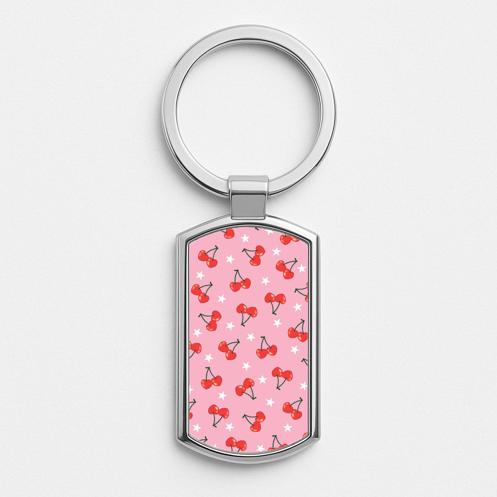 Heart Cherries And Stars Pattern Luxury Keyring