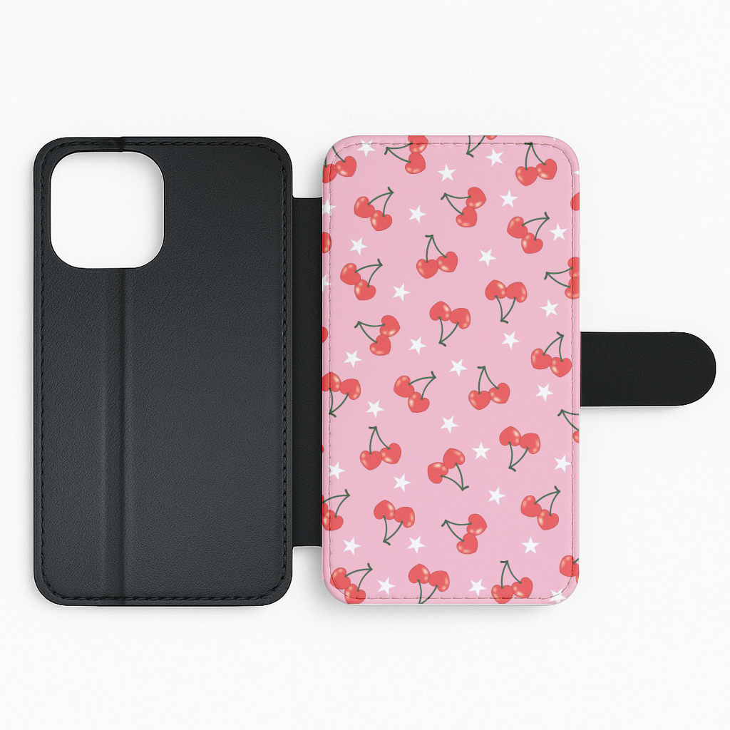 Heart Cherries And Stars Pattern Flip Phone Case