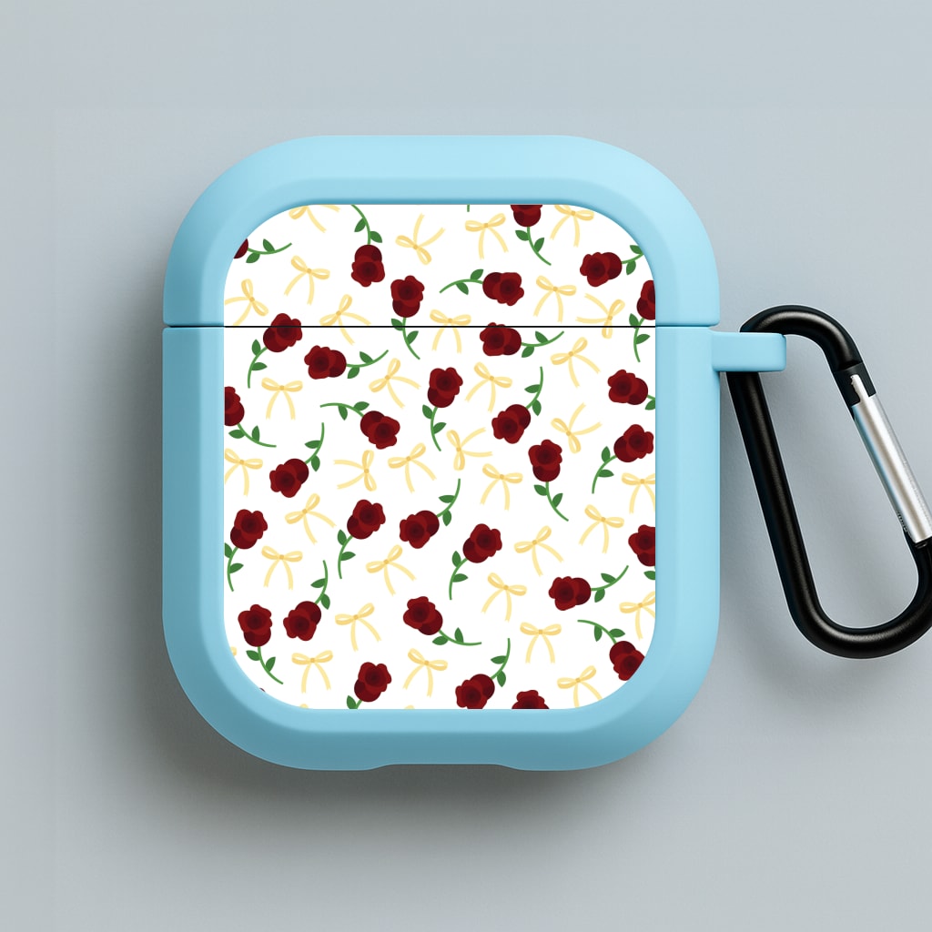 Roses And Bows Pattern Blue AirPods Case
