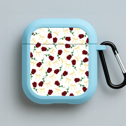 Roses And Bows Pattern Blue AirPods Case
