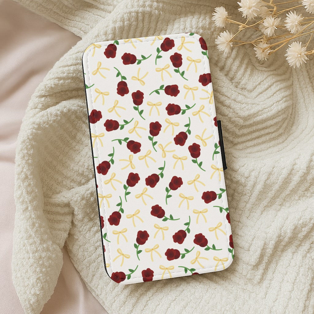 Roses And Bows Pattern Wallet Phone Case