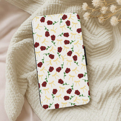 Roses And Bows Pattern Wallet Phone Case