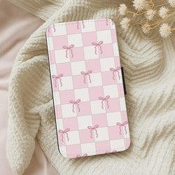 Checkered Pink Coquette Bows  Wallet Phone Case