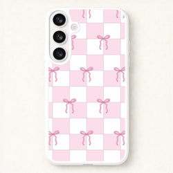 Checkered Pink Coquette Bows Phone Case for Galaxy S26 Plus