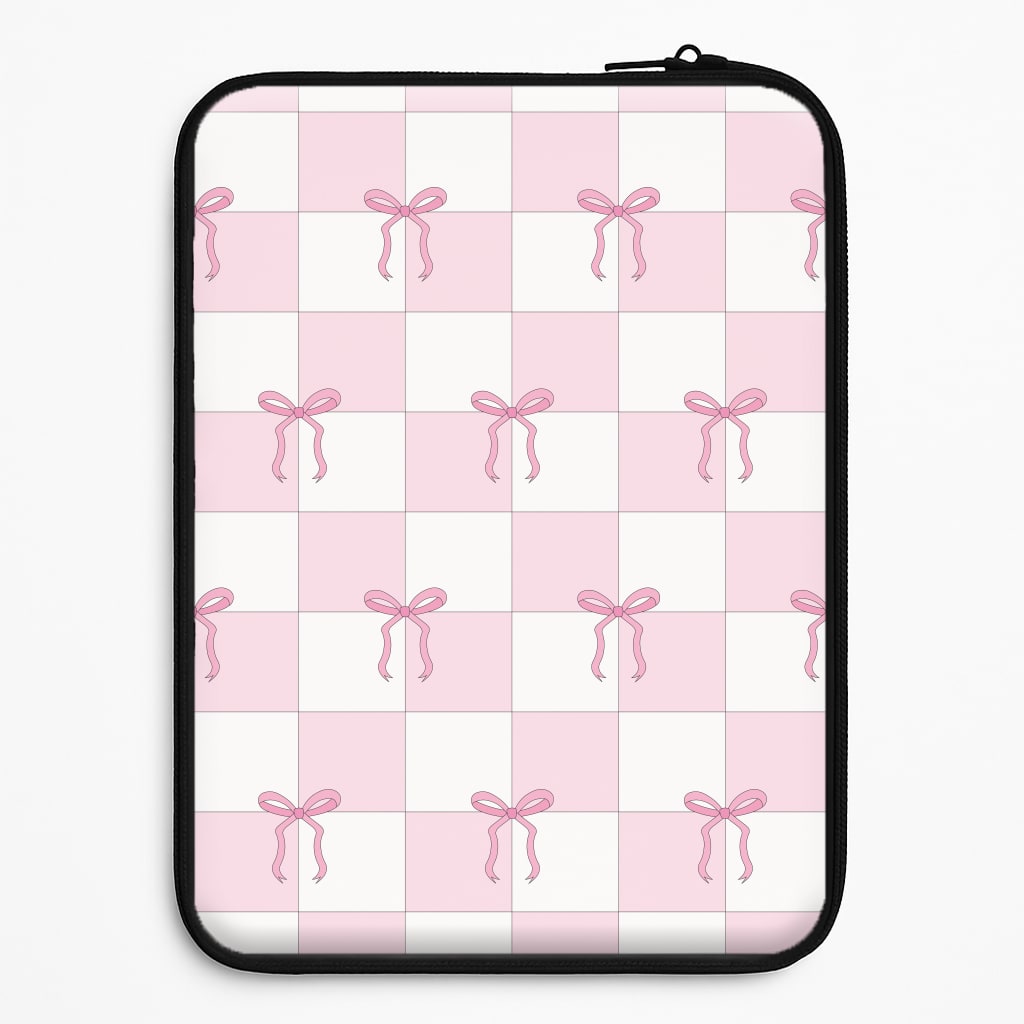 Checkered Pink Coquette Bows  Laptop Sleeve