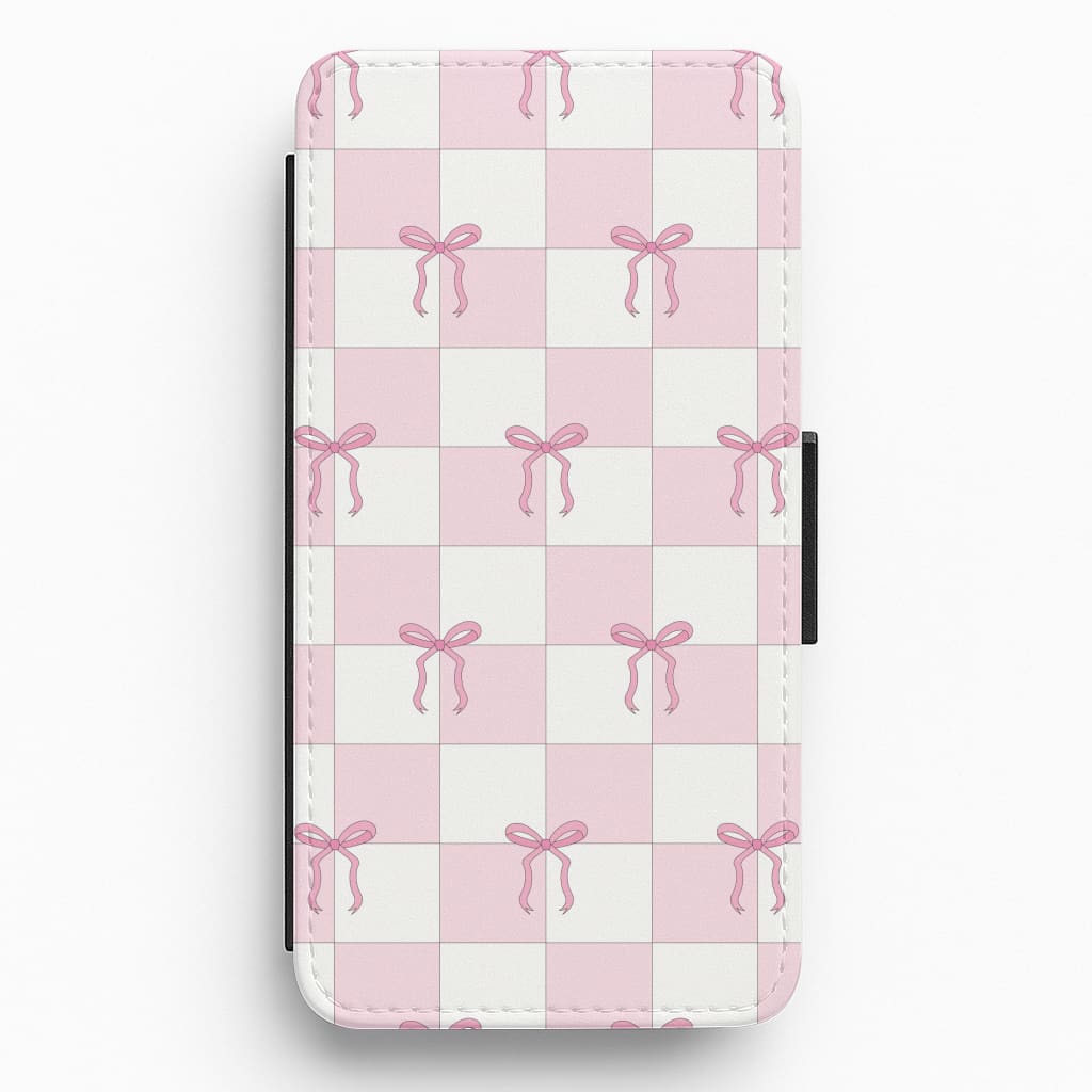 Checkered Pink Coquette Bows Flip / Wallet Phone Case