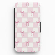 Checkered Pink Coquette Bows Flip / Wallet Phone Case 1