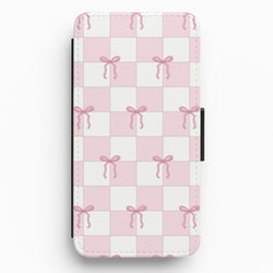 Checkered Pink Coquette Bows  Flip / Wallet Phone Case
