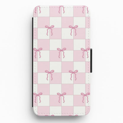 Checkered Pink Coquette Bows  Flip / Wallet Phone Case
