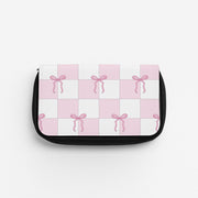 Checkered Pink Coquette Bows  Pencil Case 1