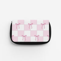 Checkered Pink Coquette Bows  Pencil Case