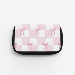 Checkered Pink Coquette Bows  Pencil Case