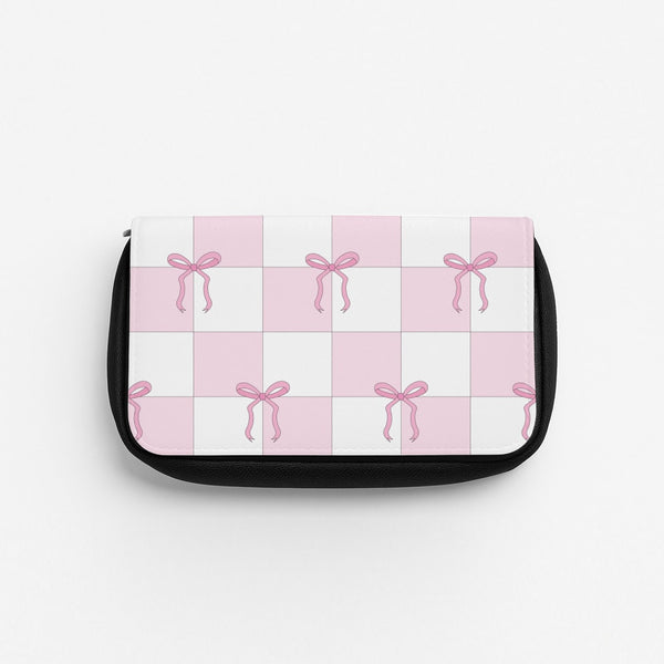 Checkered Pink Coquette Bows  Pencil Case