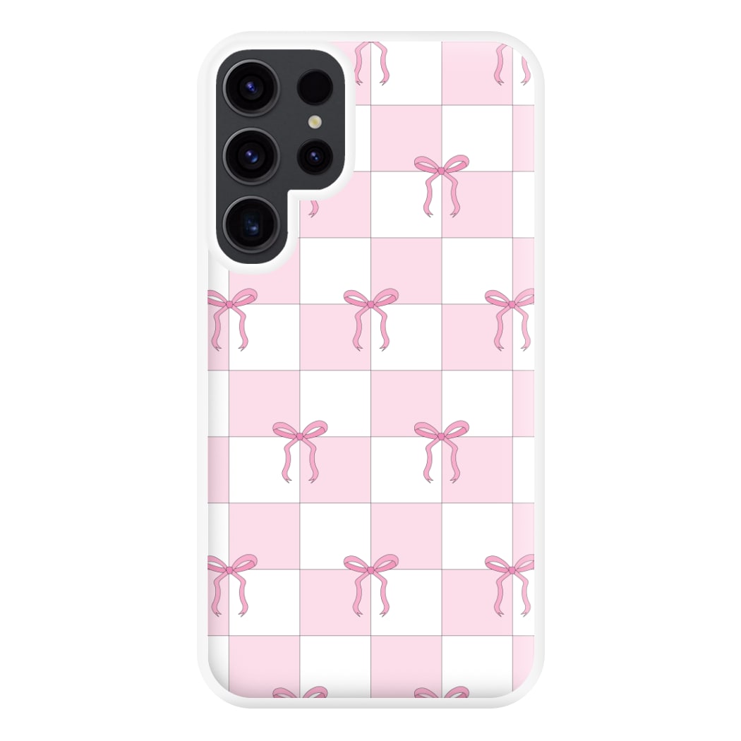 Checkered Pink Coquette Bows  Phone Case for Galaxy S23 Ultra