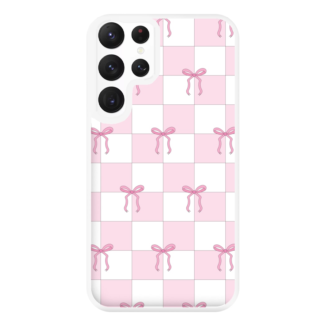 Checkered Pink Coquette Bows  Phone Case for Galaxy S22 Ultra