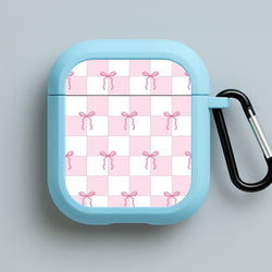Checkered Pink Coquette Bows  Blue AirPods Case