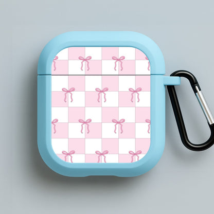 Checkered Pink Coquette Bows  Blue AirPods Case