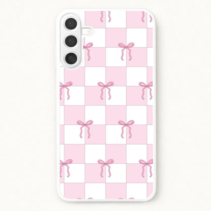 Checkered Pink Coquette Bows Phone Case for Galaxy A57