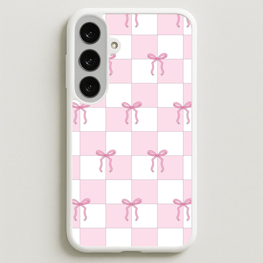 Checkered Pink Coquette Bows Phone Case for Galaxy S25FE