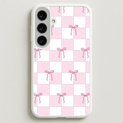 Checkered Pink Coquette Bows Phone Case for Galaxy S25FE