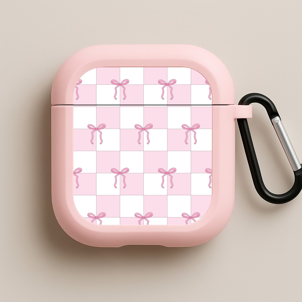 Checkered Pink Coquette Bows  Pink AirPods Case