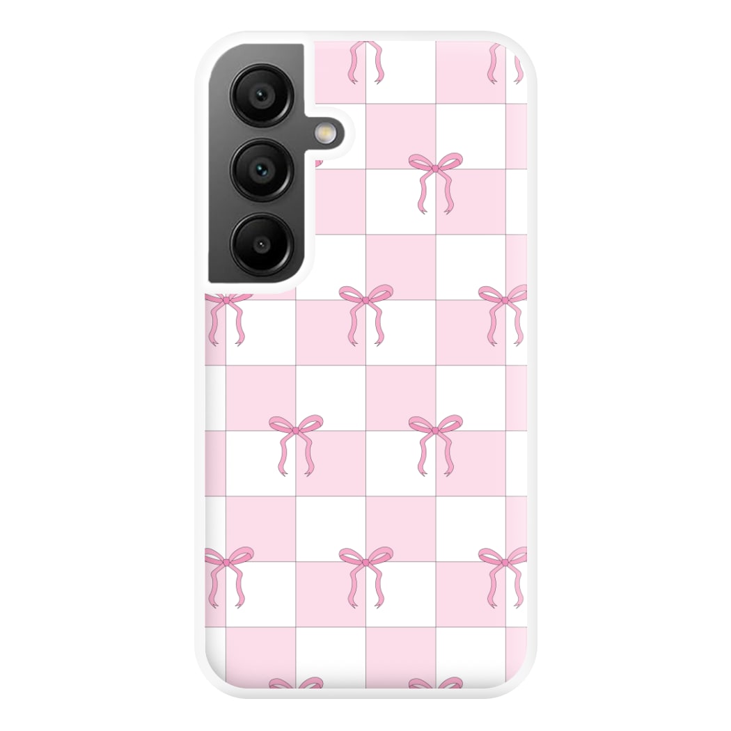 Checkered Pink Coquette Bows  Phone Case for Galaxy A56
