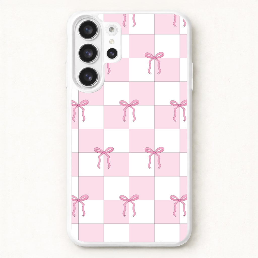 Checkered Pink Coquette Bows Phone Case for Galaxy S26 Ultra